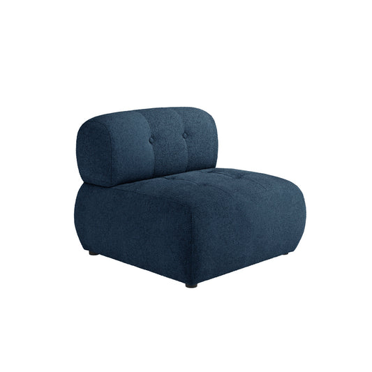 blue buttoned armchair