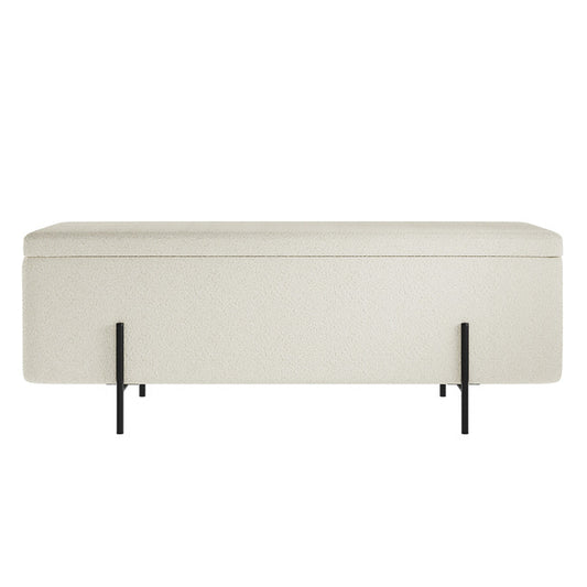 Cushioned bench seat, ivory textured boucle, combined with matt black legs, creating a simple, stylish statement that is Lola.