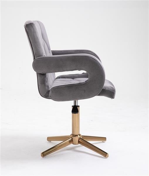 Designer adjustable velvet swivel office/desk chair with gold base in Green/Grey/ Lilac/ Pink