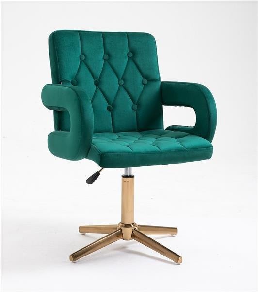 Designer adjustable velvet swivel office/desk chair with gold base in Green/Grey/ Lilac/ Pink