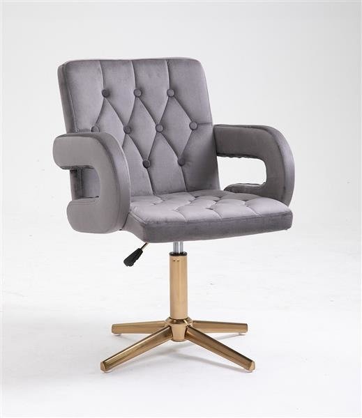 Designer adjustable velvet swivel office/desk chair with gold base in Green/Grey/ Lilac/ Pink