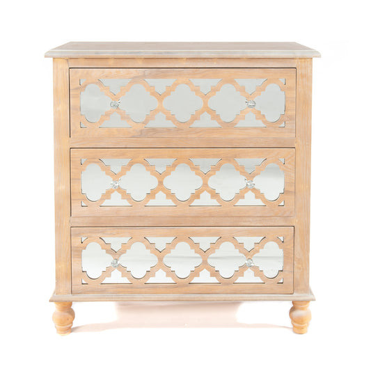 Wood Lattice Mirrored Chest of Drawers