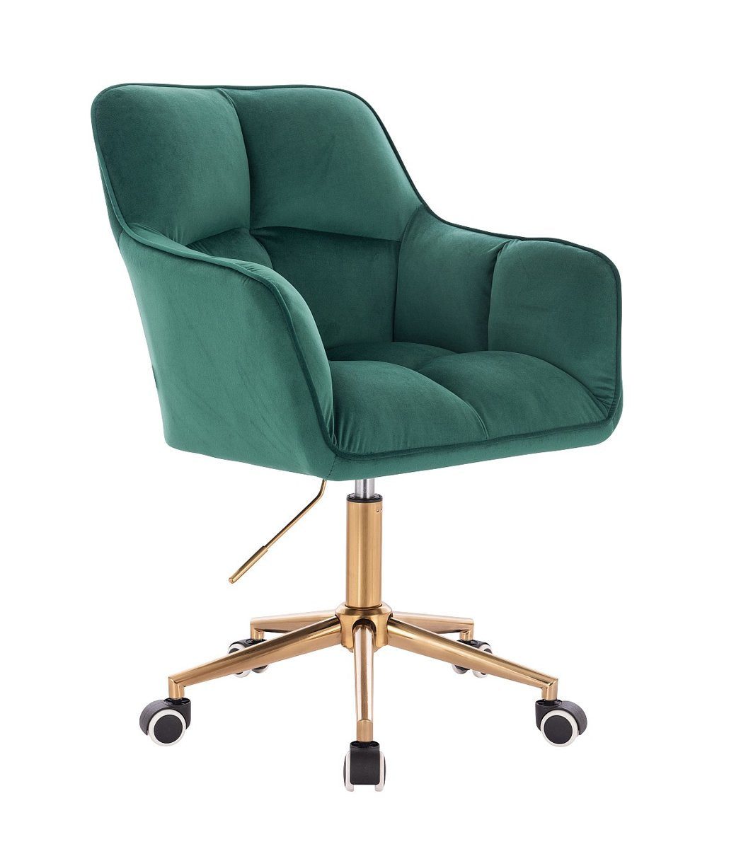 Designer adjustable swivel office/desk chair with GOLD base in velvet - Grey/ Green/Blue/Pink
