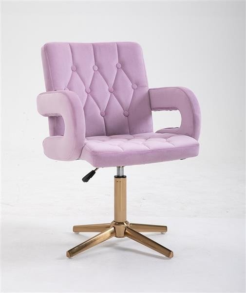 Designer adjustable velvet swivel office/desk chair with gold base in Green/Grey/ Lilac/ Pink