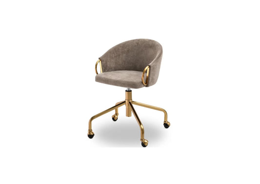 Designer adjustable office/desk chair with gold swivel base in Grey/ Cream / Rust