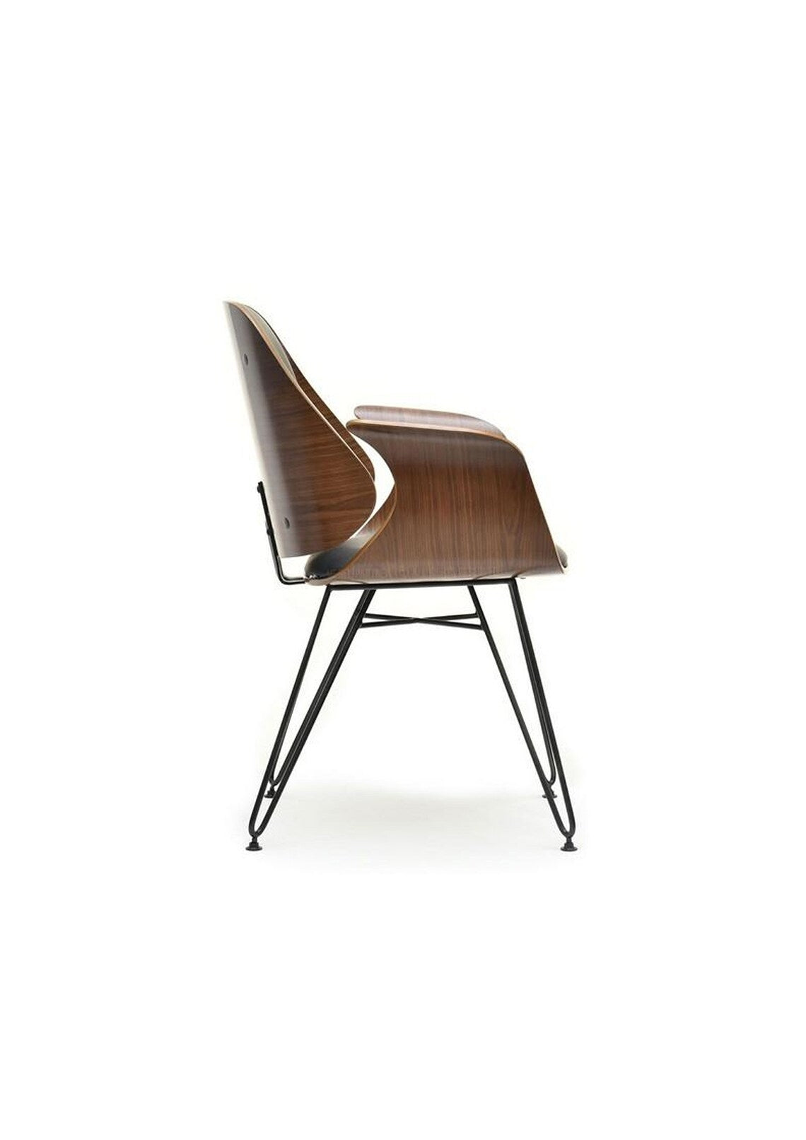 RETRO SCANDI Style Dining Office Desk Chair in Black faux leather and walnut wood