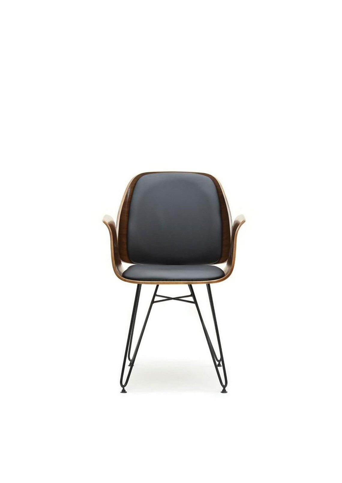 RETRO SCANDI Style Dining Office Desk Chair in Black faux leather and walnut wood