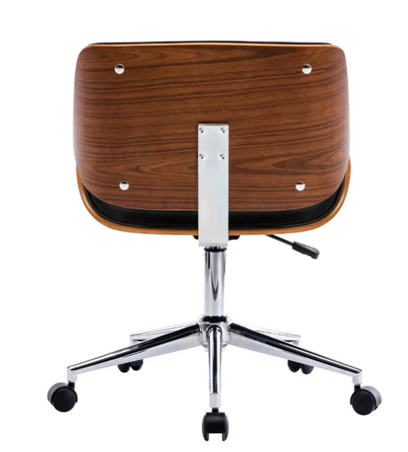 Alex Faux Leather Mid Century Office Chair In Black and Wood