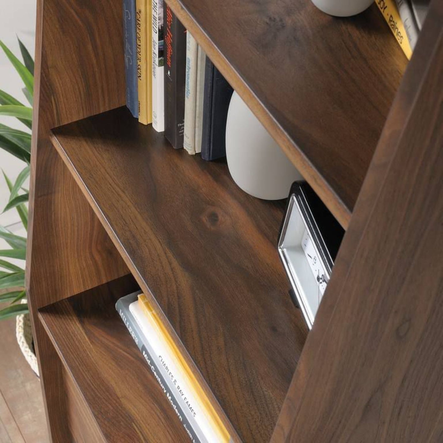Elegant mid century/ retro style narrow bookcase in walnut finish