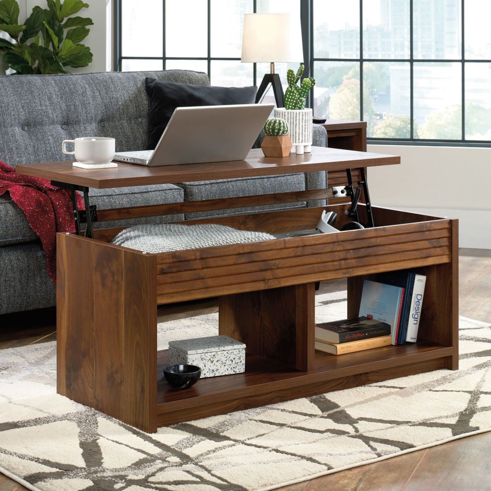 Lift up Coffee/ Work table in walnut finish