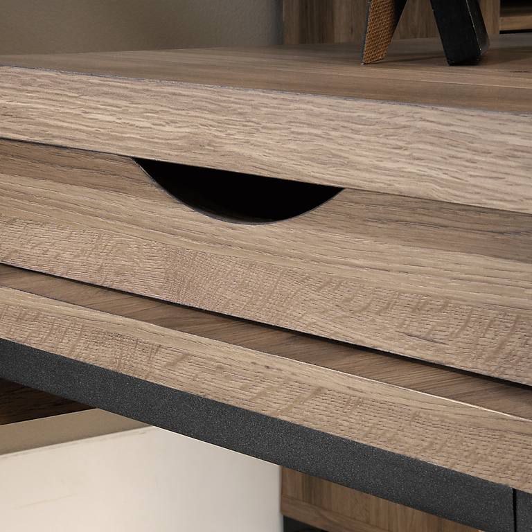 Large Home office L-shaped office desk in Oak finish and black frame