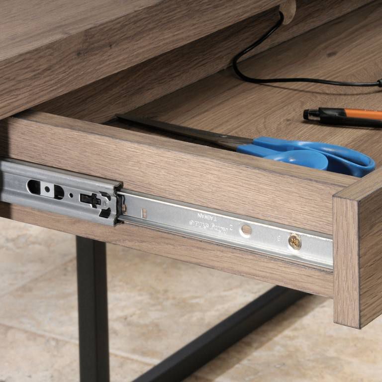 Large Home office L-shaped office desk in Oak finish and black frame