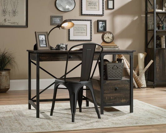 'Wrought Iron' style desk with vintage effect Carbon Oak finish