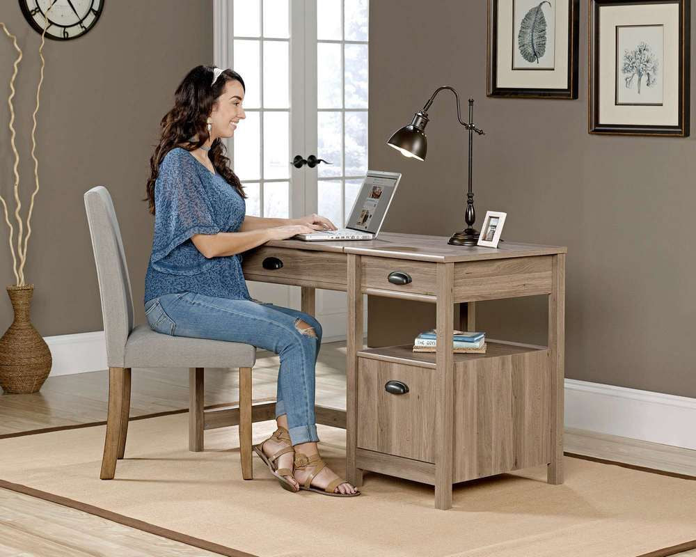 Ergonomic sit/stand desk in Oak finish- home office desk