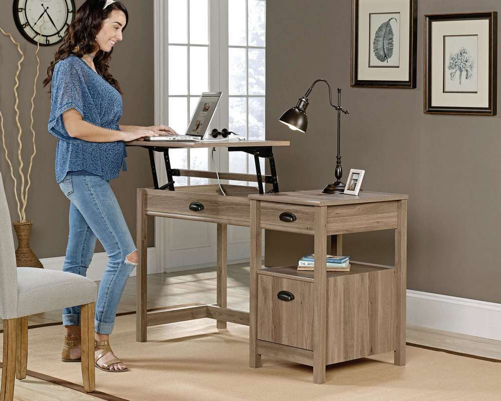 Ergonomic sit/stand desk in Oak finish- home office desk