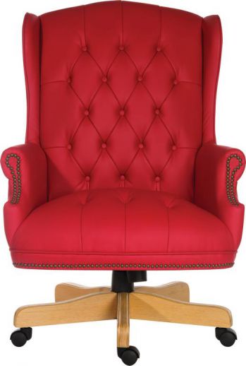 Elegant Super large button-tufted red leather executive armchair