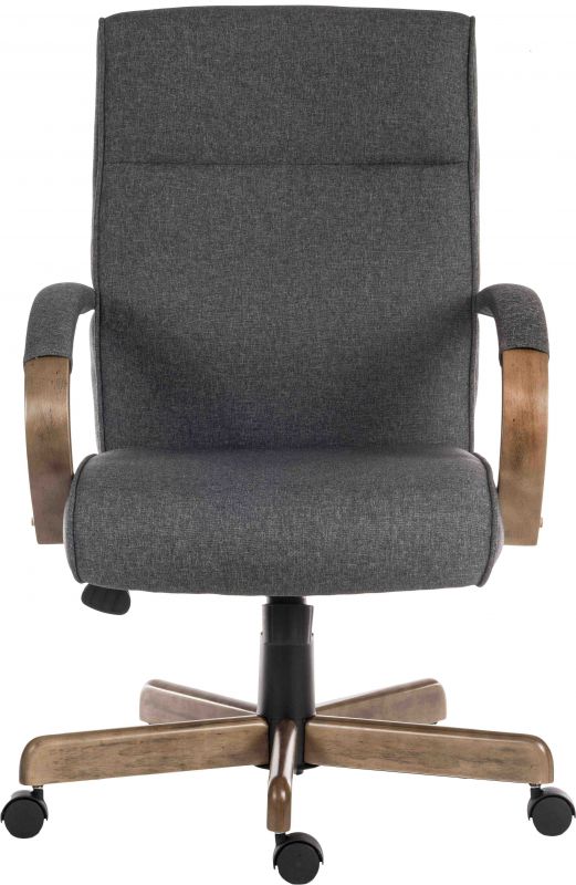 Executive grey fabric armchair with matching padded arm covers