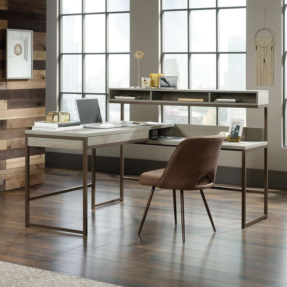 Large Home office L-shaped desk in Oak finish with Extra Storage Shelf