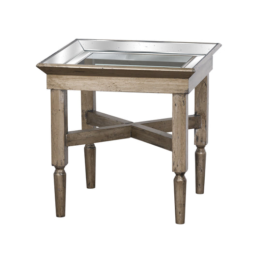 Astor Wood and Glass Side Table With Mirror Detailing