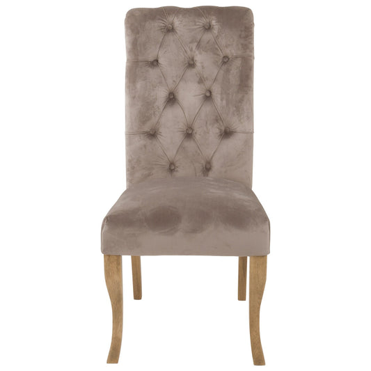 Chelsea Roll Top Beige Velvet Buttoned Dining Chair