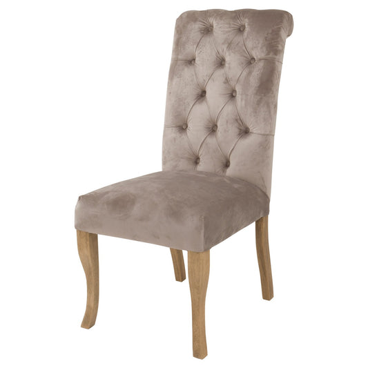 Chelsea Roll Top Beige Velvet Buttoned Dining Chair