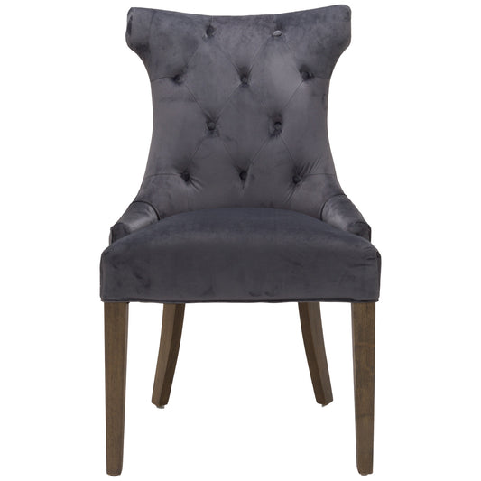 High Wing Ring Backed Dark Grey Velvet Dining Chair