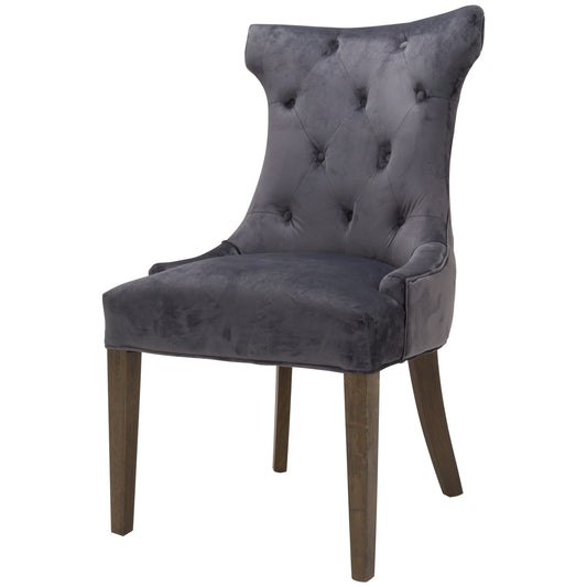 High Wing Ring Backed Dark Grey Velvet Dining Chair