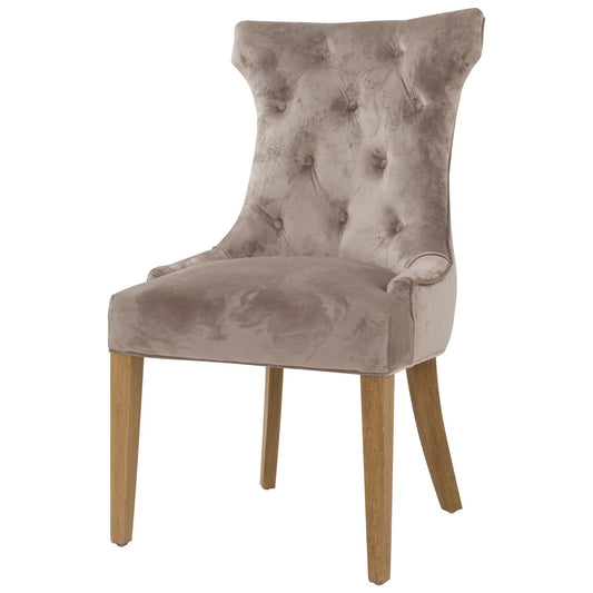 Chelsea High Wing Ring Beige Velvet Buttoned Dining Chair
