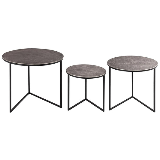 Set of Three Industrial Cast Aluminium Round Tables