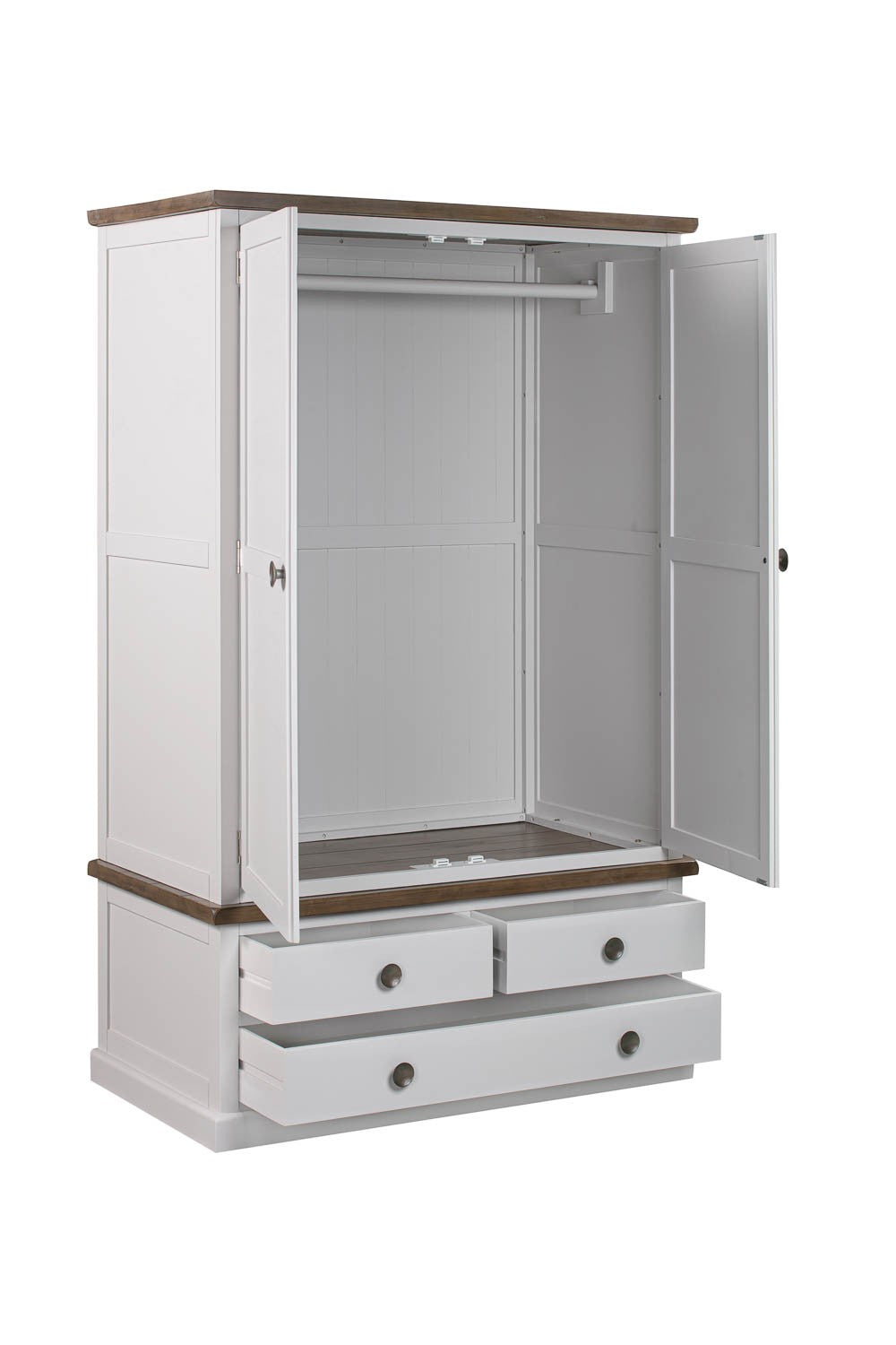 The Hampton Collection Weißer Kleiderschrank mit drei Schubladen und zwei Türen