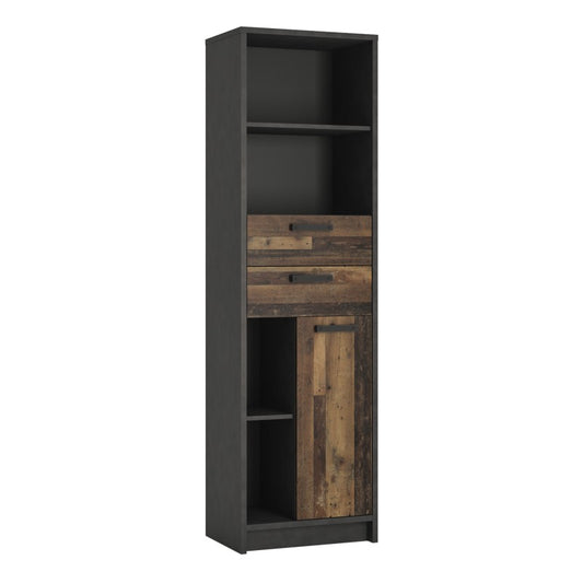 Brooklyn Narrow Bookcase in Walnut and Dark Matera Grey