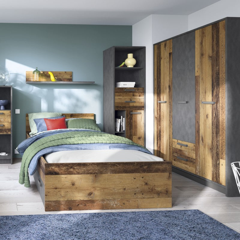 Brooklyn Narrow Bookcase in Walnut and Dark Matera Grey