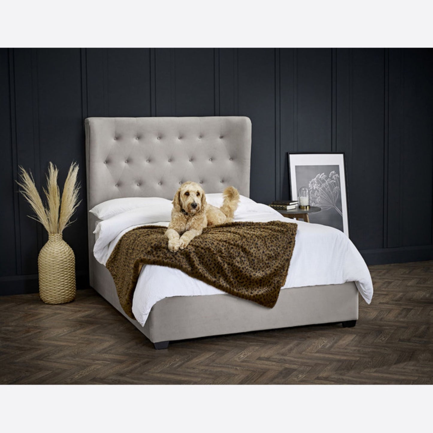 Kingsize Ottoman Bed with Buttoned Headboard - Cappuccino