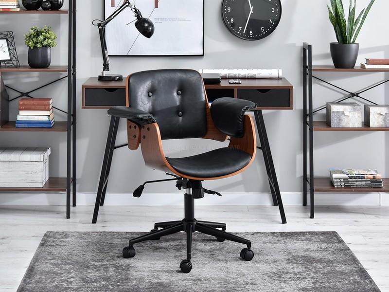 Retro Drehstuhl Moderner Bürostuhl aus Bugholz und schwarzem Kunstleder