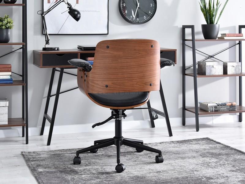 Retro Drehstuhl Moderner Bürostuhl aus Bugholz und schwarzem Kunstleder