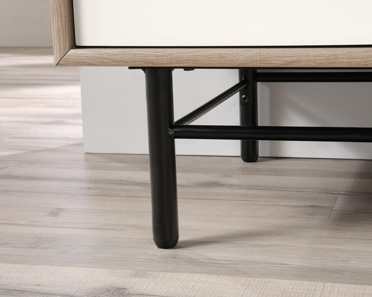 AVON Modern Tv Stand / CREDENZA with Sky Oak finish and white accents