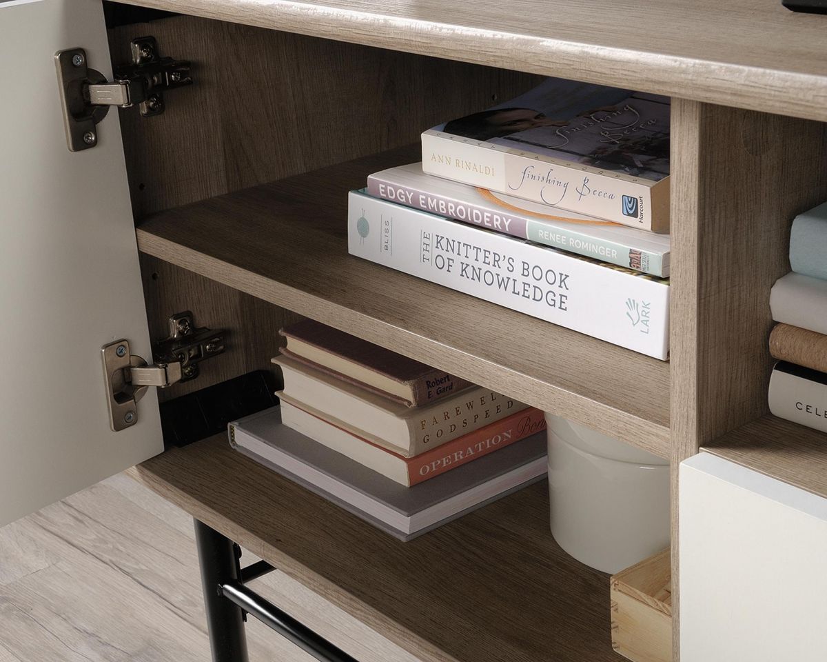 AVON Modern Tv Stand / CREDENZA with Sky Oak finish and white accents