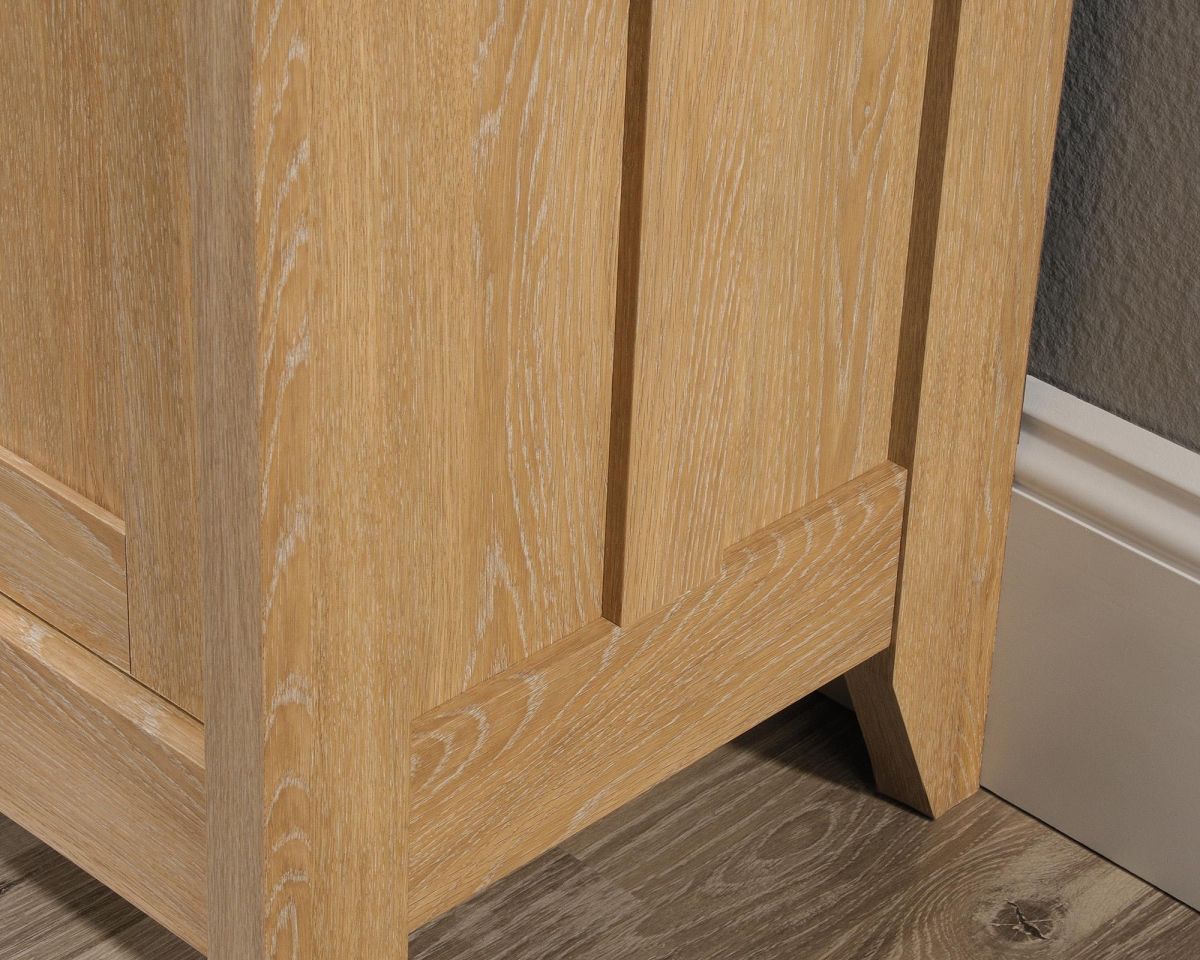 Three shelf bookcase in Oak finish with slate coloured accent