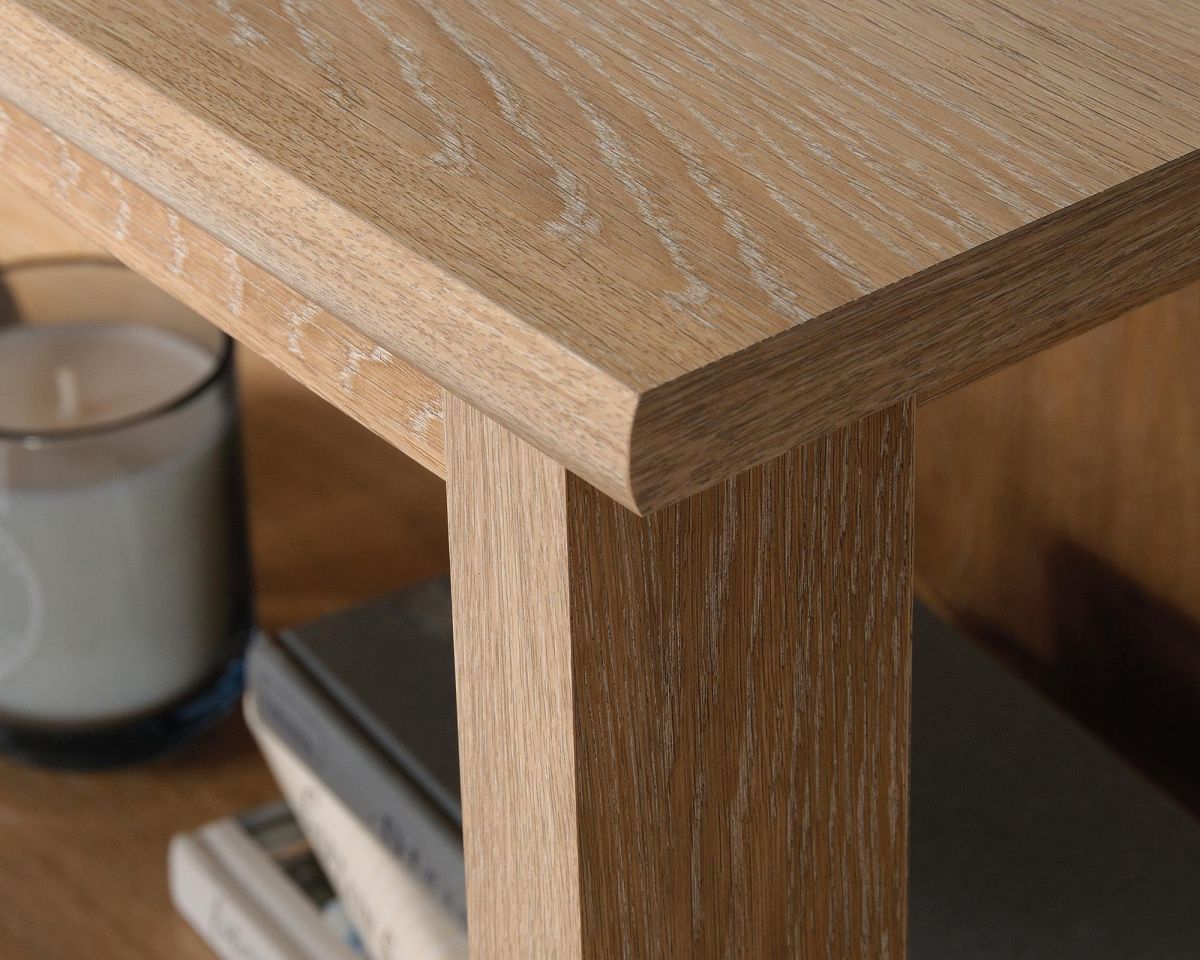 Three shelf bookcase in Oak finish with slate coloured accent