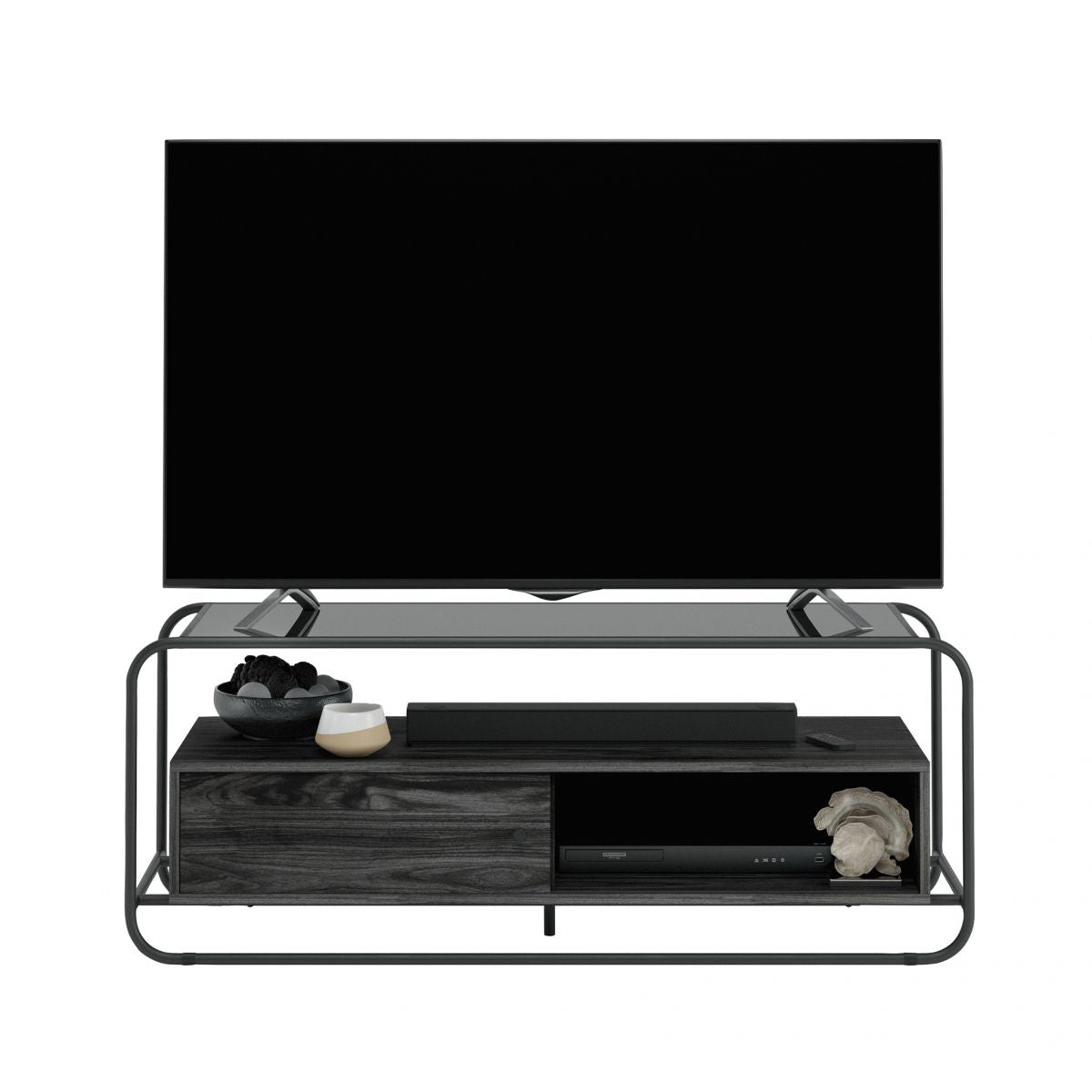 METRO RETRO STYLE BLACK METAL AND WOOD TV STAND