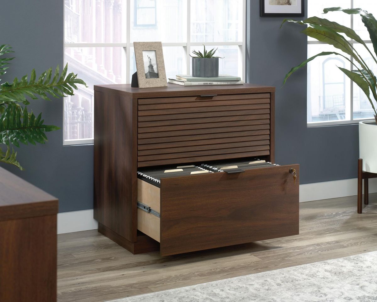 Lateral filling cabinet in Spiced Mahogany finish