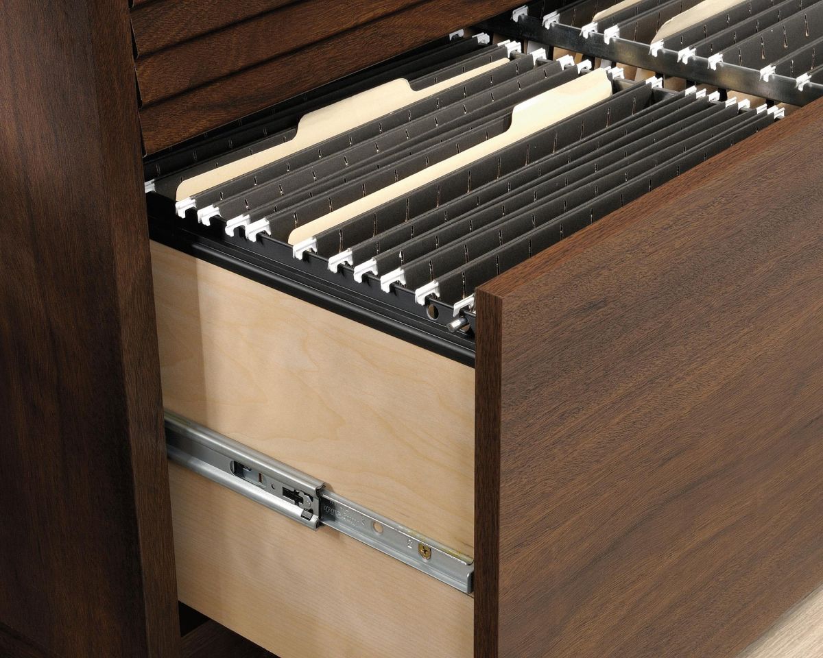 Lateral filling cabinet in Spiced Mahogany finish