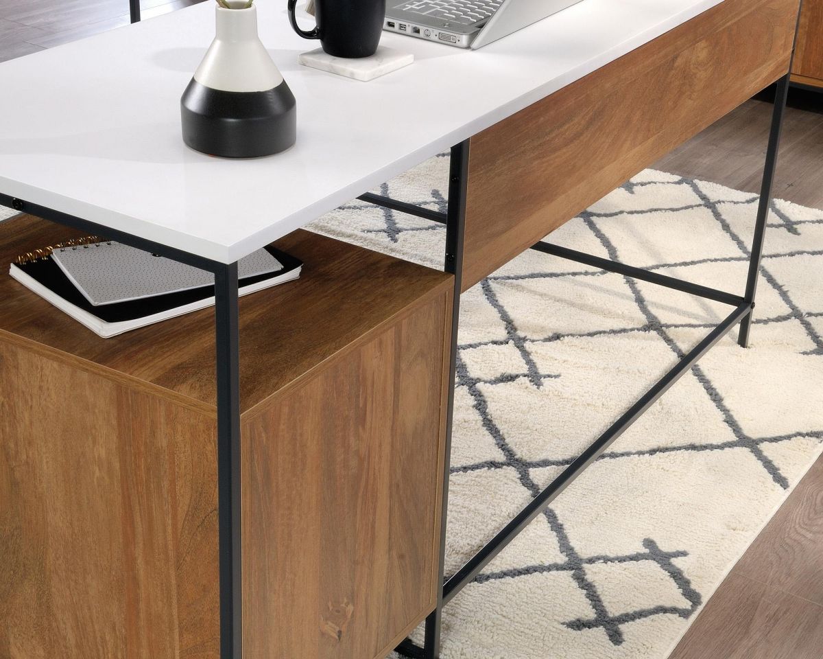 Industrial L-Shaped Home office desk with white accents