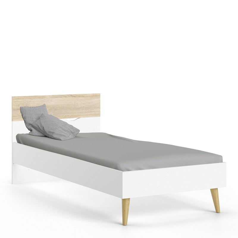 Scandinavian Style Single Bed (90 x 200) in White and Oak
