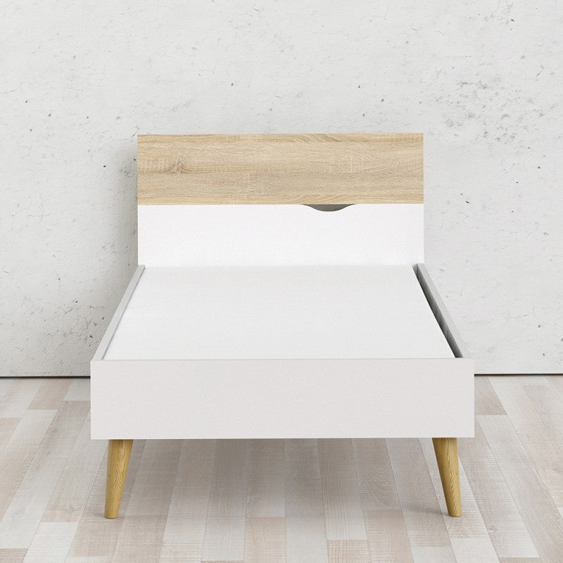 Einzelbett im skandinavischen Stil (90 x 200) in Weiß und Eiche
