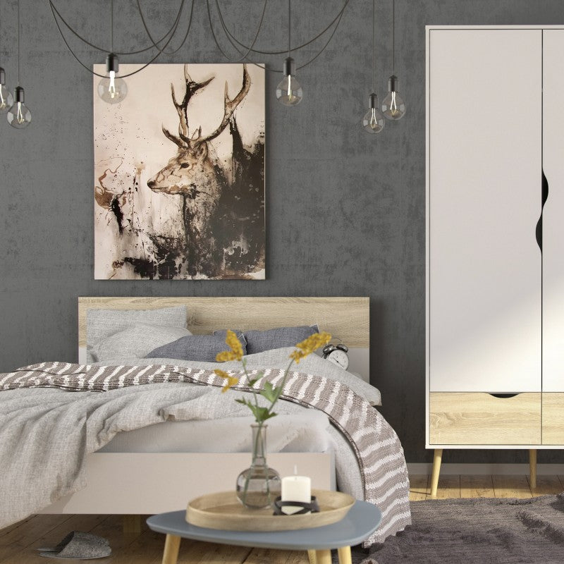 Scandinavian Style Single Bed (90 x 200) in White and Oak
