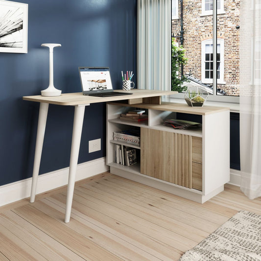 Scandinavian Style Corner Office Desk With Storage Drawers