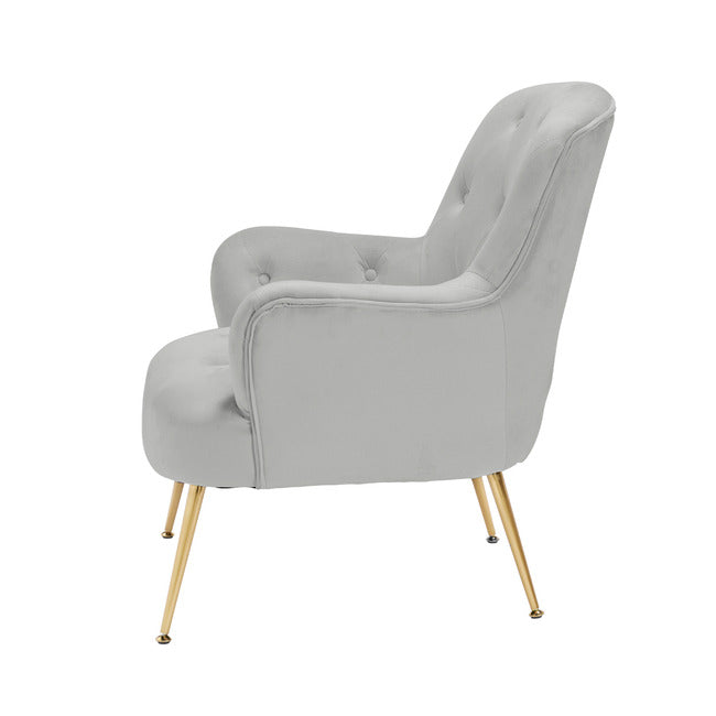 Beautiful Velvet Grey Occasional Armchair With Gold Legs