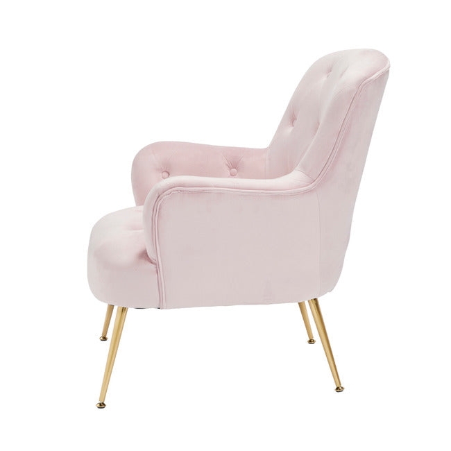 Beautiful Velvet Pink Occasional Armchair With Gold Legs