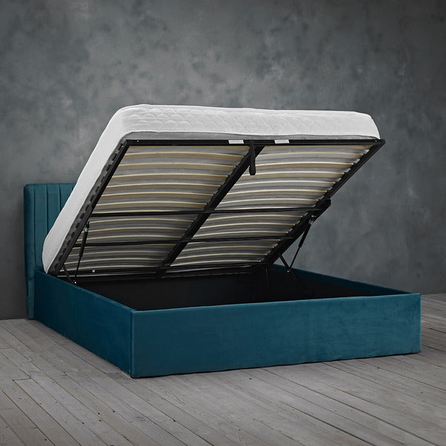 Teal Velvet Ottoman Bed Kingsize with Storage.